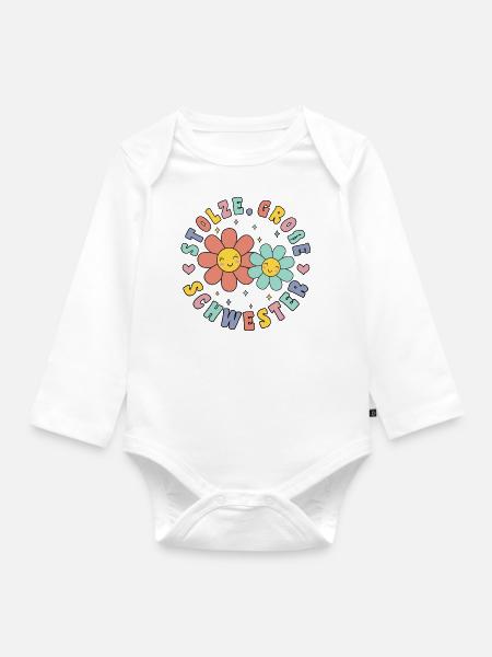 Große Schwester niedliche Blumen im 70s Stil - Baby Bio-Langarm-Body - Weiß