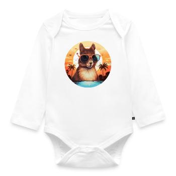 Cool squirrel silhouette at sunset - Organic Longsleeve Baby Bodysuit - white - Front