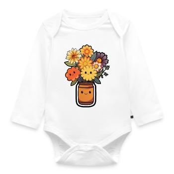 cartoon Einmachglas Blumen - Baby Bio-Langarm-Body - Weiß - Vorne