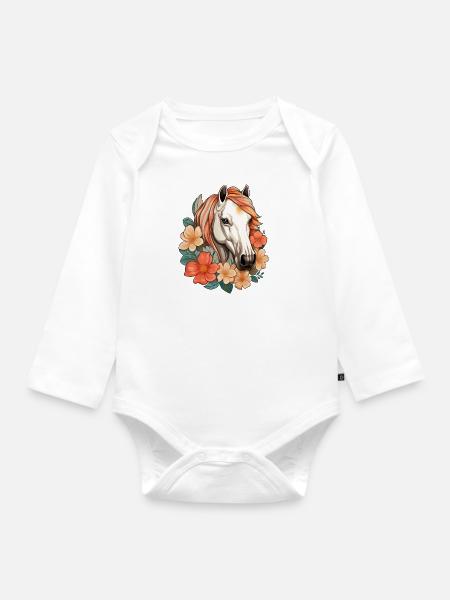 Pferde Blumen - Baby Bio-Langarm-Body - Weiß