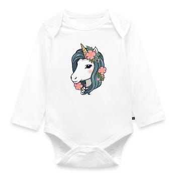 Einhorn Blumen - Baby Bio-Langarm-Body - Weiß - Vorne