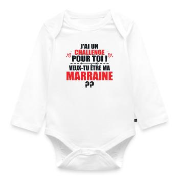 Nouveau Challenge Veux-tu être ma Marraine? - Body Bébé bio manches longues - blanc - Devant