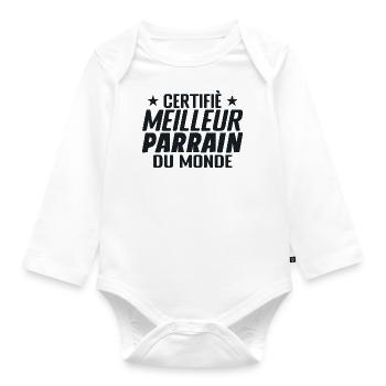 Certifié Meilleur Parrain - Cadeau Parrain - Body Bébé bio manches longues - blanc - Devant