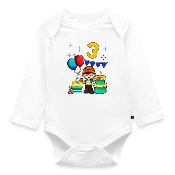 Avec ouvrier du bâtiment - Anniversaire des garçons 3 ans - Body Bébé bio manches longues - blanc - Devant