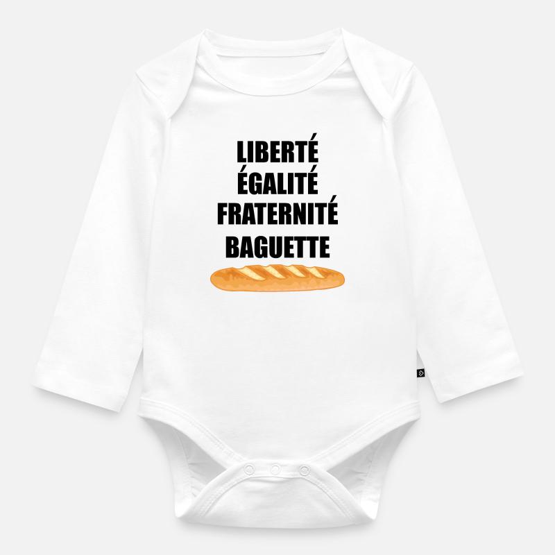 Liberté Egalité Fraternité Baguette - Body Bébé bio manches longues - blanc
