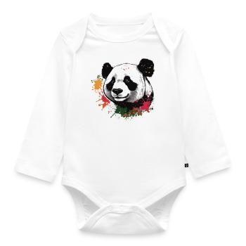Giant Panda-monium with paint splatters - Organic Longsleeve Baby Bodysuit - white - Front