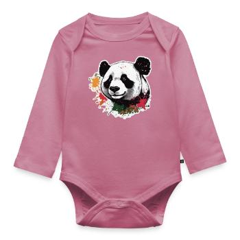 Giant Panda-monium with paint splatters - Organic Longsleeve Baby Bodysuit - mauve - Front