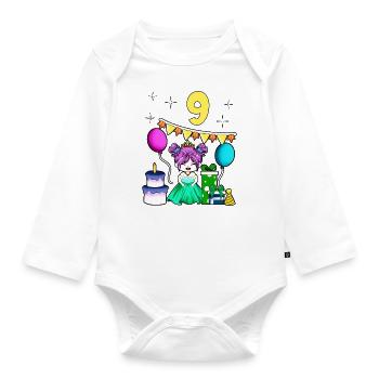 Mit Prinzessin - Mädchen Geburtstag 9 Jahre - Baby Bio-Langarm-Body - Weiß - Vorne