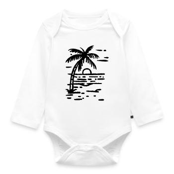 Palm Tree Beach Sunset - Organic Longsleeve Baby Bodysuit - white - Front