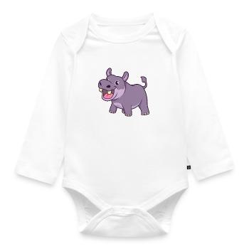 Kawaii Nilpferd - Baby Bio-Langarm-Body - Weiß - Vorne