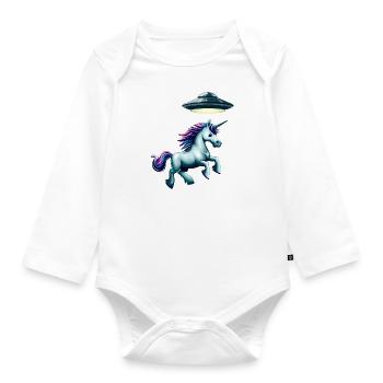 UFO kidnaps unicorn - Organic Longsleeve Baby Bodysuit - white - Front