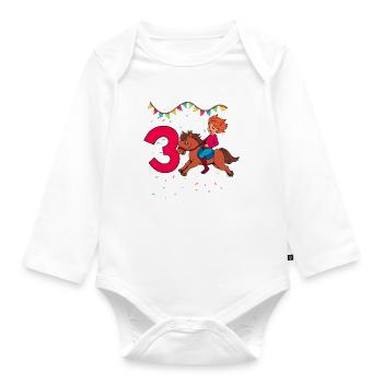 Mit Pferd - Mädchen Geburtstag 3 Jahre - Baby Bio-Langarm-Body - Weiß - Vorne