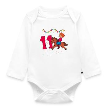 Avec Cheval - Fille Anniversaire 11 ans - Body Bébé bio manches longues - blanc - Devant