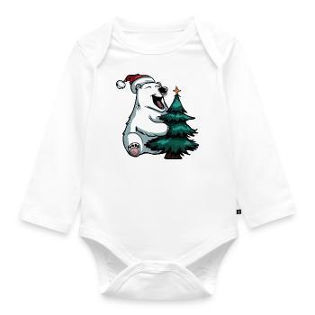 Christmas polar bear: Between fir trees and stars - Organic Longsleeve Baby Bodysuit - white - Front