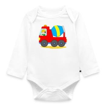 concrete mixer cement mixer construction vehicle truck - Organic Longsleeve Baby Bodysuit - white - Front