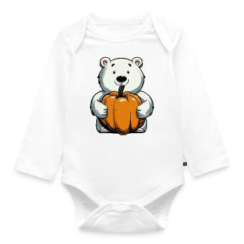 Ours polaire avec citrouille en automne - Body Bébé bio manches longues - blanc - Devant