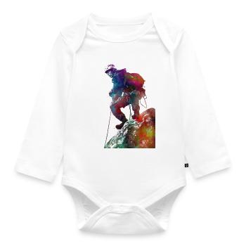 Mountaineer climbing sport art #mountaineer #climb - Organic Longsleeve Baby Bodysuit - white - Front