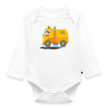 Balayeuse nettoyage de la ville en action avec le chauffeur - Body Bébé bio manches longues - blanc - Devant