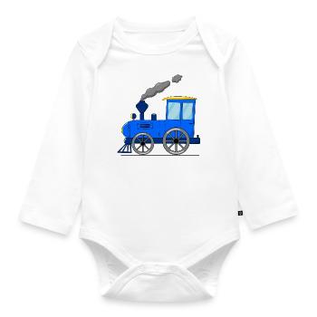Train pour enfants chemin de fer bleu - Body Bébé bio manches longues - blanc - Devant