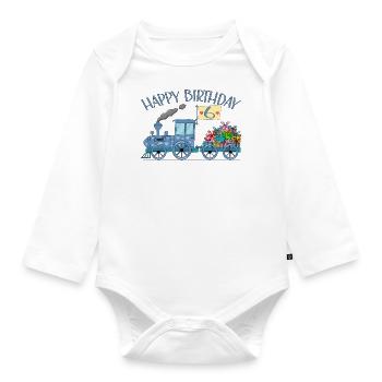 Children's Train Railway Happy Birthday 6 - Organic Longsleeve Baby Bodysuit - white - Front