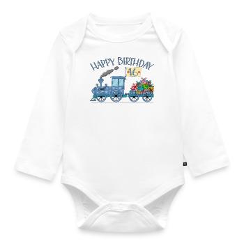 Children's Train Railway Happy Birthday 16 - Organic Longsleeve Baby Bodysuit - white - Front