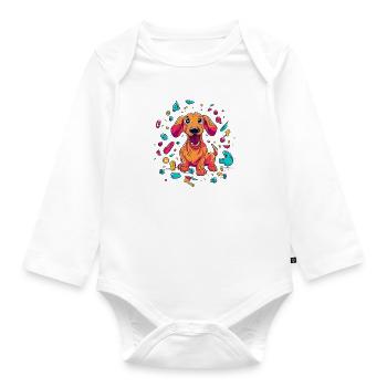 Playful Dachshund Puppy Mischief - Organic Longsleeve Baby Bodysuit - white - Front