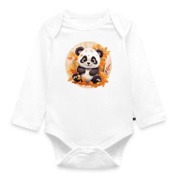 Panda Feuillage Automne Coloré Feuilles Coucher de Soleil Design - Body Bébé bio manches longues - blanc - Devant