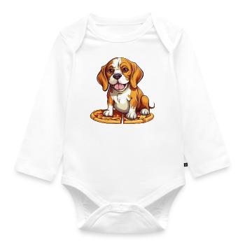 Beagle Lovers: Salami Pizza & Dog Owner Desi - Organic Longsleeve Baby Bodysuit - white - Front