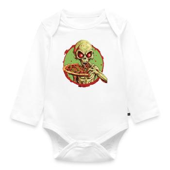 Green Alien with Pizza: Halloween Fast Food Fun - Body Bébé bio manches longues - blanc - Devant