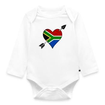 South Africa flag heart in love - Organic Longsleeve Baby Bodysuit - white - Front