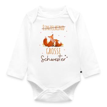 Große Schwester 2024 Herz Fuchs - Baby Bio-Langarm-Body - Weiß - Vorne