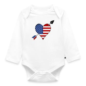 USA Flag Heart Love - Organic Longsleeve Baby Bodysuit - white - Front