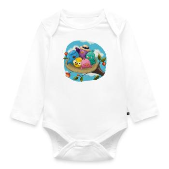 Fröhliches Vogelnest voller Vogel-Kinder und -Baby - Baby Bio-Langarm-Body - Weiß - Vorne