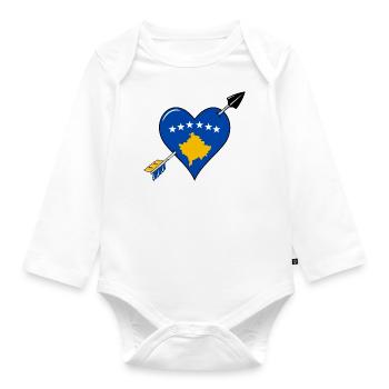 Drapeau du Kosovo Amour du cœur - Body Bébé bio manches longues - blanc - Devant