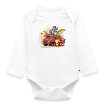 Dinosaur Fire Brigade Adventure - Dragon - Organic Longsleeve Baby Bodysuit - white - Front