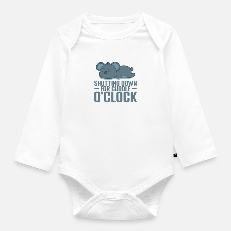Shutting down for cuddle o'Clock Pyjama - Organic Longsleeve Baby Bodysuit - white