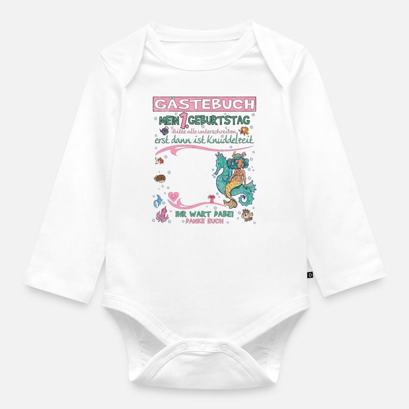 1. Geburtstag Mädchen & Junge Gästebuch - Baby Bio-Langarm-Body - Weiß