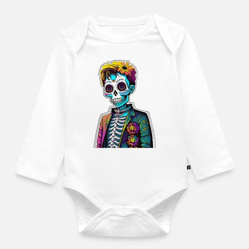 Farbiger Dia de los Muertos Kid - Baby Bio-Langarm-Body - Weiß