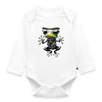 Drôle de grenouille en lévitation portant des lunettes de soleil - Body Bébé bio manches longues - blanc - Devant