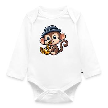 Schimpanse mit Saxophon - Baby Bio-Langarm-Body - Weiß - Vorne