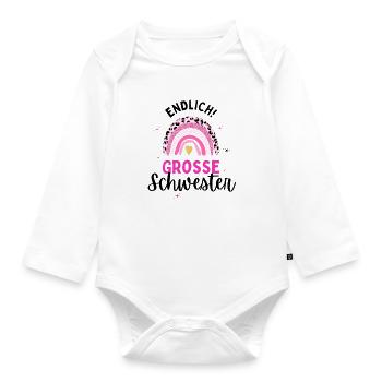 Ich werde Große Schwester 2024 Loading Eule Herz - Baby Bio-Langarm-Body - Weiß - Vorne