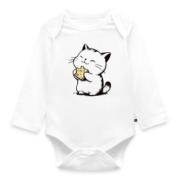 Chat mange du fromage Dessin de chaton mignon - Body Bébé bio manches longues - blanc - Devant