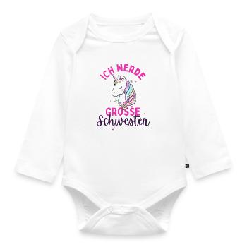 Ich werde Große Schwester 2024 Loading Einhorn - Baby Bio-Langarm-Body - Weiß - Vorne