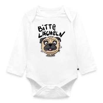 Mops Lächeln - Baby Bio-Langarm-Body - Weiß - Vorne