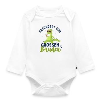 Ich werde Großer Bruder 2024 Loading Dinosaurier - Baby Bio-Langarm-Body - Weiß - Vorne