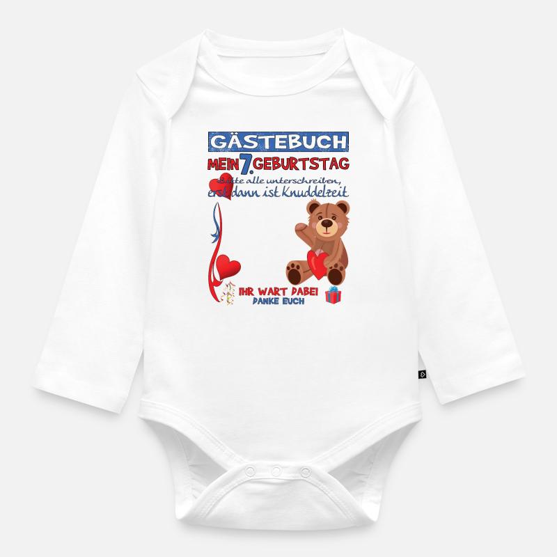 7. Geburtstag Junge & Mädchen Gästebuch - Baby Bio-Langarm-Body - Weiß