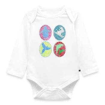 Penguin, Rabbit, Parrot, Dolphin, Shadow Figure - Organic Longsleeve Baby Bodysuit - white - Front