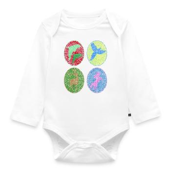 Dolphin, Parrot, Unicorn, Deer, Shadow Figure - Organic Longsleeve Baby Bodysuit - white - Front