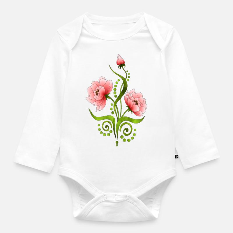 Blumen - Baby Bio-Langarm-Body - Weiß