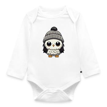 Owl Winter Comic - Organic Longsleeve Baby Bodysuit - white - Front